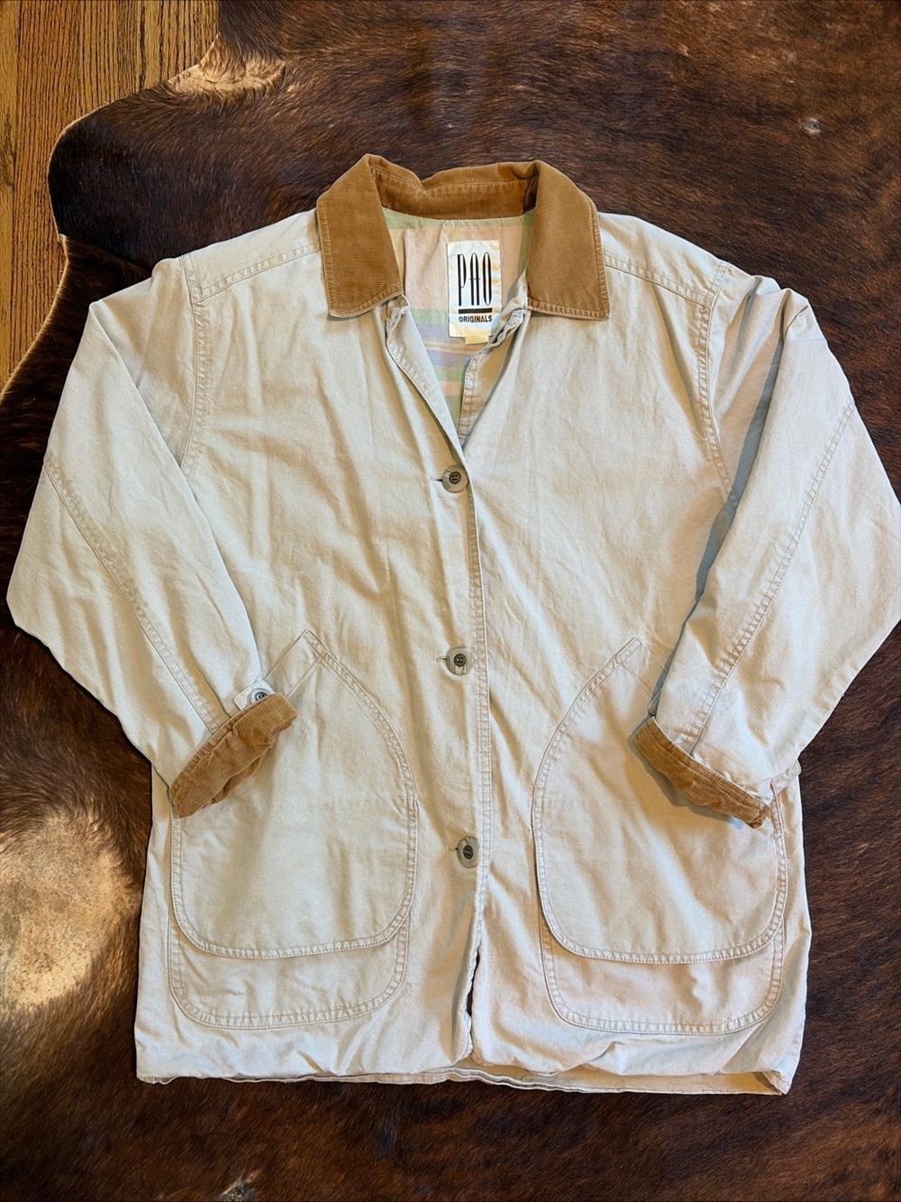 VTG Barn Jacket Chore Coat Curdoroy Collar Cuffs Cowboy Canvas Plaid Utility M